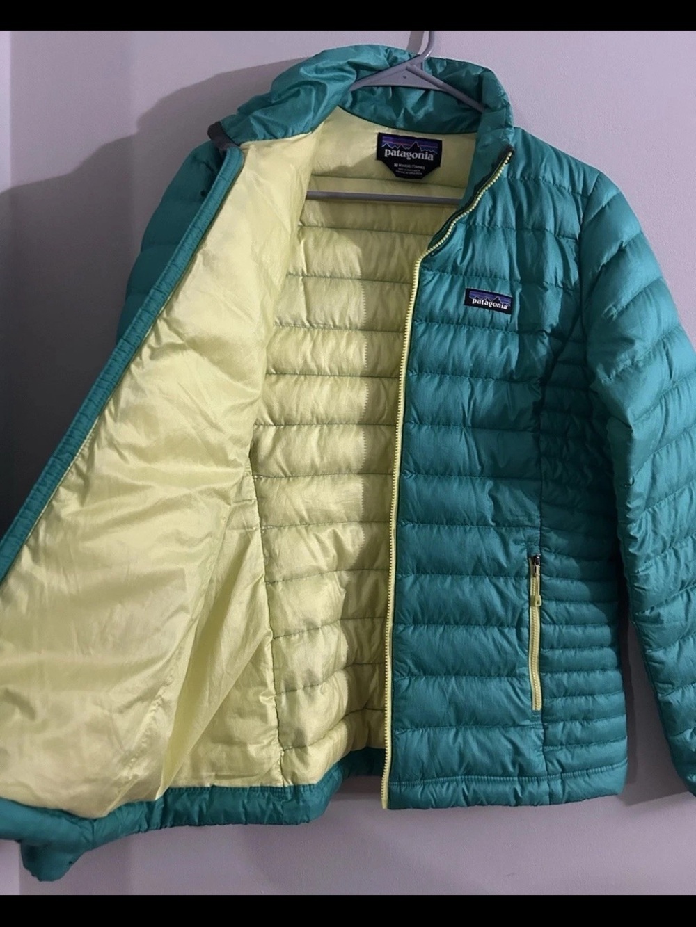 Patagonia Women’s Medium Goose Down Full Zip Puffer Sweater Jacket Emerald Green - Picture 7 of 12